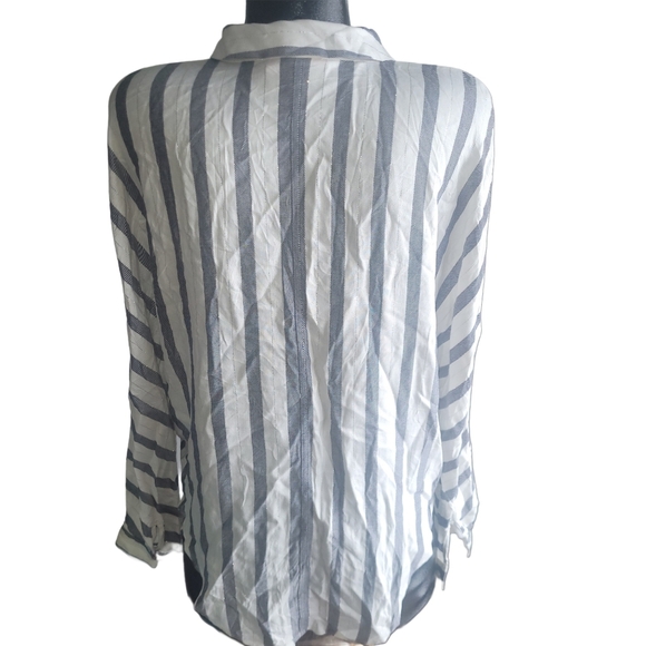 Jennifer Lopez White And Blue Striped Shirt M - Picture 6 of 7